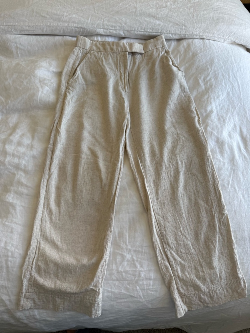 Abercrombie & Fitch Light Beige Linen-Blend Wide Leg Chinos
